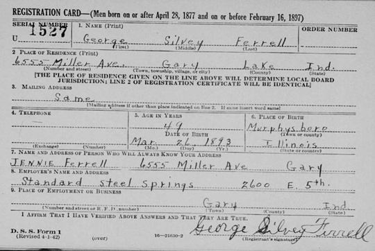 US World War II draft card front